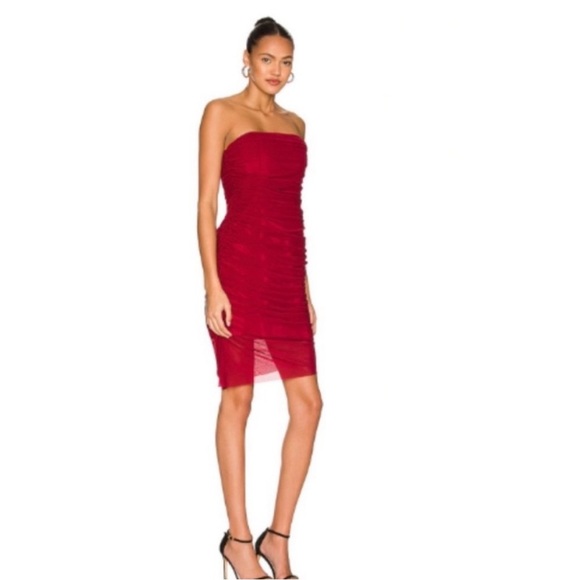 Majorelle Revolve Ursula Red Wine Strapless Ruched Mesh Mini Dress Size M - Picture 2 of 7